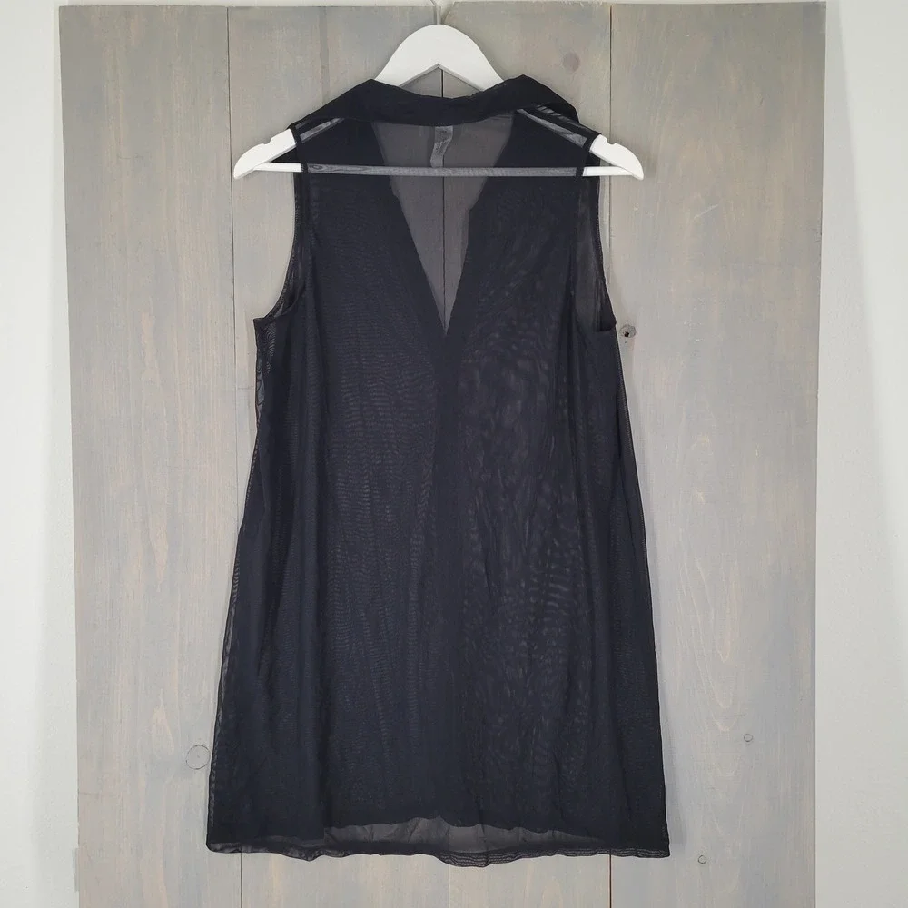 Hillard Hanson Mesh Sheer Swim Cover Up Top Women S Black Button Up Sleeveless